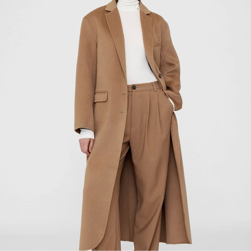Anine Bing Quinn Long Coat Camel Cashmere Blend (XL) - Picture 3 of 8